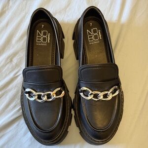 NOBO Black Loafers with Silver Chain Accent